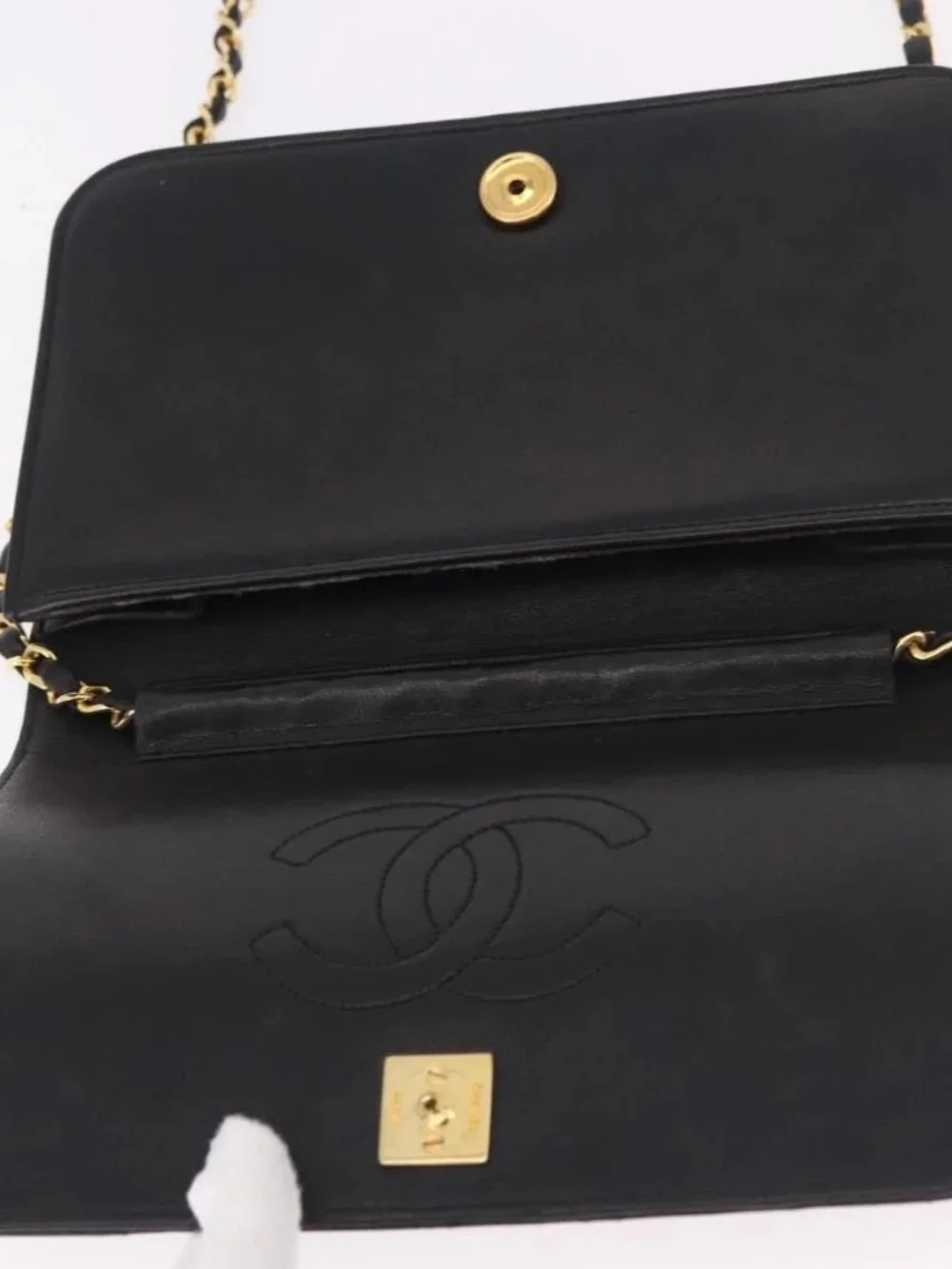 CHANEL Matelasse Chain Shoulder Bag Lamb Skin Black Gold CC Auth 184564